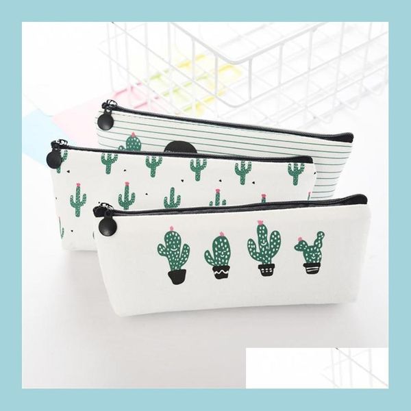 L￡pis Sacos de l￡pis Caixa de lona Cactus Caso de l￡pis Cute Escola Pen novidade de papelaria Office Crayon Box Bag Kawaii Supplies Drop Drop Drop 2 Dhyj2