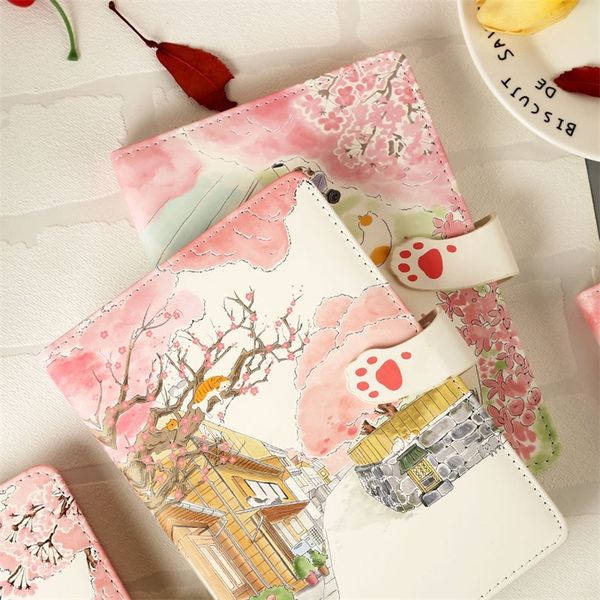 Blocchi per appunti Sakura Cat Bottone magnetico 128 fogli A5 Pagina interna a colori Quaderno rosa Bellissimo diario letterario creativo Squisito regalo carino 220914
