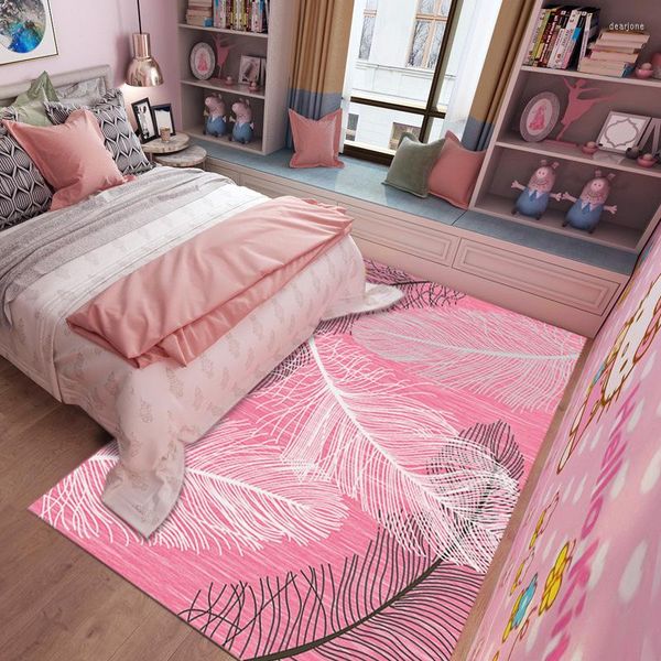 Carpets Padrão de penas rosa para a sala de estar tapete moderno quarto decoração tapetes de ioga tapetes 200 300cm de tamanho grande tapete macio