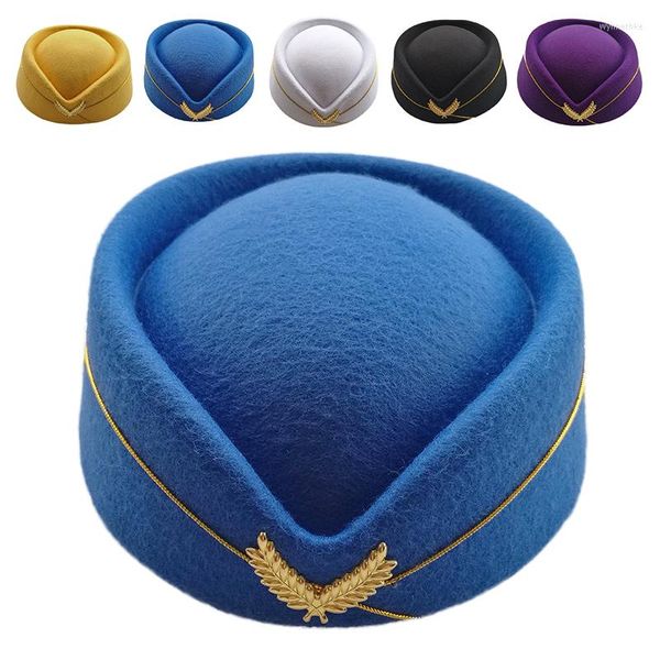 Berretti Imitazione Feltro di Lana Cappelli da Donna con Fortino con Insegne in Oro Berretto Solido Hostess Hostess Cappello Base Dolce Fedora