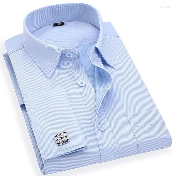 Vestido masculino camisa masculina masculino francês Cufflinks camisa 2022 listras de manga longa marca masculina casual slim fit cuff