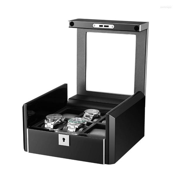 Scatole per orologi Scatola per organizzatore a 6 slot Collettore Custodia in legno in pelle PU Custodia per stoccaggio Chiusura nera Cuscino rimovibile Accessori per orologi gioielli