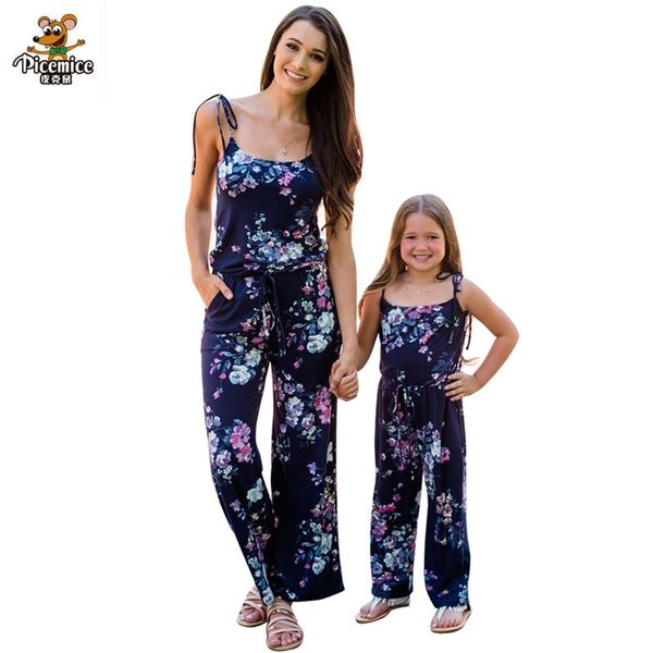 Fam￭lia combina com roupas mam￣e e eu roupas familiares combinando roupas de ver￣o e filha vestido menina marinho azul floral macac￣o beb￪ roupas de menina 220914