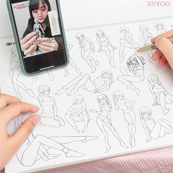Notas de notas de anime para iniciantes mangá livro de materiais esboço personagem figura prática corporal livro ensino rastreio simples desenho de linha ilustração 220914