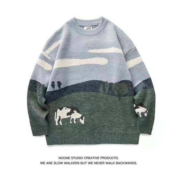 Erkek Sweaters Lappsteryouth Erkekler İnekler Vintage Kış Sweaters Kazak Erkek Oneck Kore Fashions Sweater Kadınlar Sıradan Harajuku Giysileri 220914