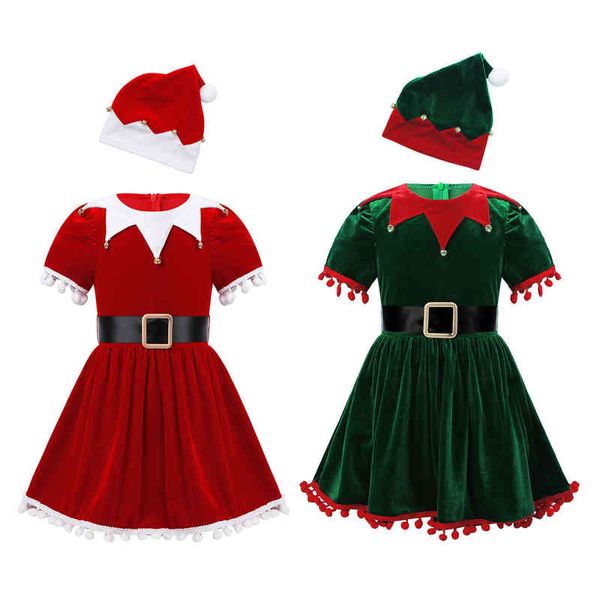 Kız Çocuk Kızları Noel Cosplay Noel Baba kostüm prenses ile şapka kemeri çocukları yeni yıl parti elbiseleri 0913