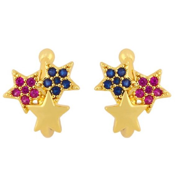Brincos de jóias zirconia cúbica Pés estrela colorido de ouro cz clipes de orelha de cristal sem brincos perfurados para mulheres jóias dk65