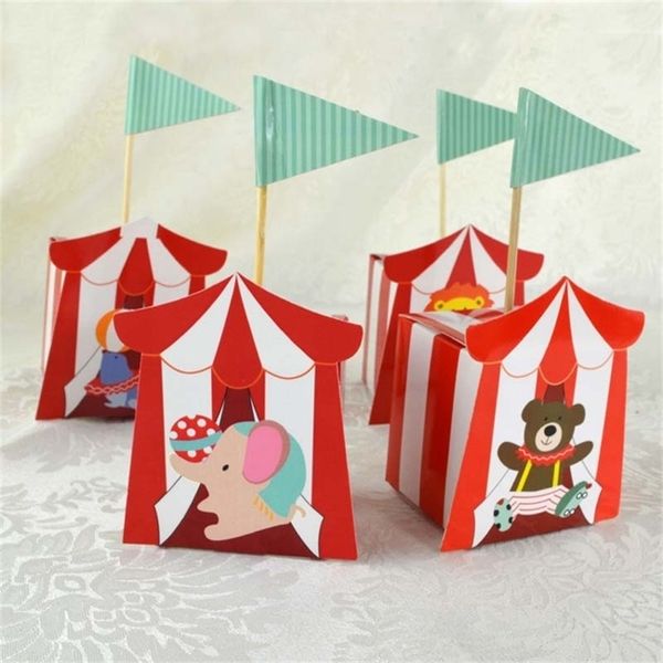 Confezione regalo 20 pz / lotto Cartone animato Circo Contenitore di caramelle Rosso a strisce Accessori per feste di compleanno per bambini Forniture per baby shower Confezione regalo Bomboniere 220913