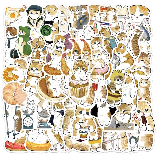 64pcs desenho animado ador￡vel adesivo de gatinho amarelo adesivos de gato de estima￧￣o de gato de estima￧￣o fofa para laptop de bagagem de bagagem de bagagem de bagagem diy adesivos de bicicleta de skateboard