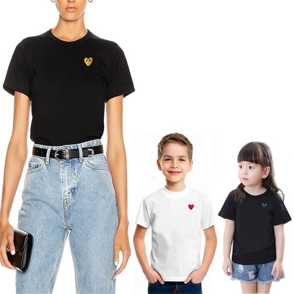 Family Matching Outfits Parent-Child T-Shirt Adult Kid Cotton Heart Eye Embroidery O-Neck Short Sleeve Solid Summer Casual T-Shirt 220914