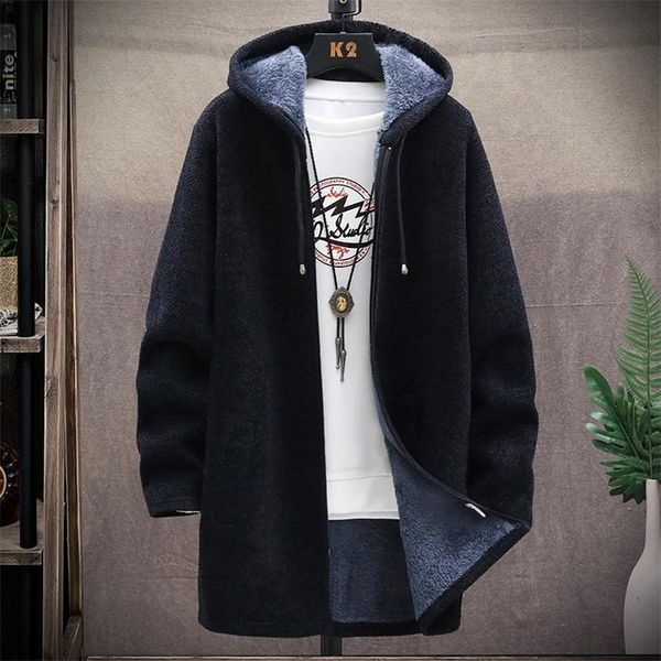 Maglioni da uomo invernali da uomo nero hip hop lungo con cappuccio cardigan punk hiphop con cappuccio in pile giacca invernale da uomo maglioni slim maglione spesso cappotto caldo 220914