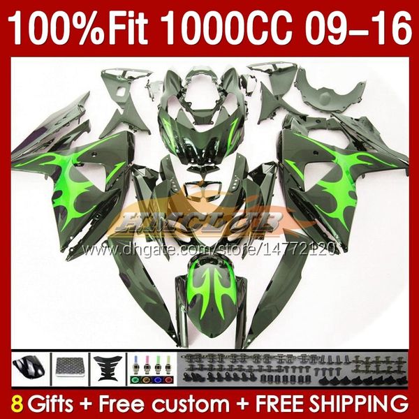 Inje￧￣o Green Flames Moldingings para Suzuki GSXR 1000 CC GSXR-1000 K9 151NO.193 GSXR1000 2009 2010 2012 2012 2013 2014 2015 2016 1000cc 09 10 11 12 13 14 15 16