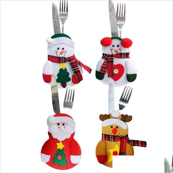 Weihnachtsdekorationen, Weihnachtsdekorationen, Sierware-Halter, Weihnachtsmann, Schneemann, Elch, Gabel, Messer, Taschen, Tischdekoration, Besteckset Dh8Gl