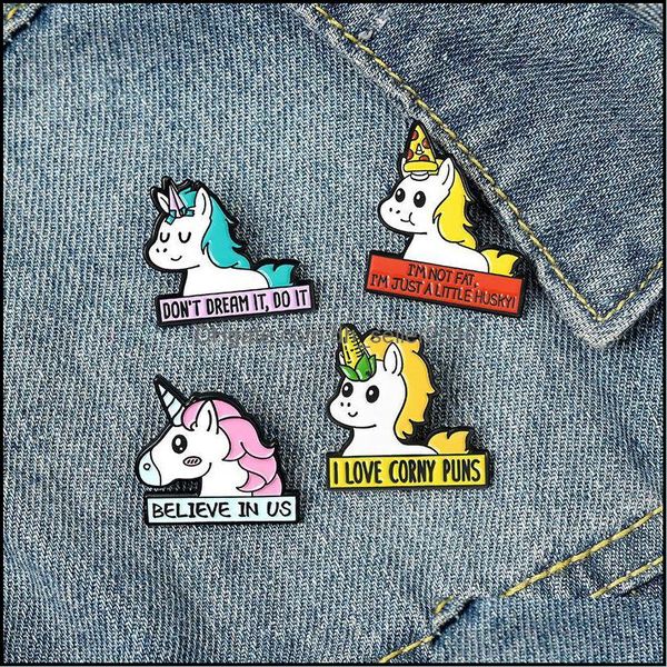 Pins Broches Cavalo Dos Desenhos Animados Animal Esmalte Broches Pin para Mulheres Moda Vestido Casaco Camisa Metal Engraçado Emblemas Drop entrega 2021 Jóia Dhva3