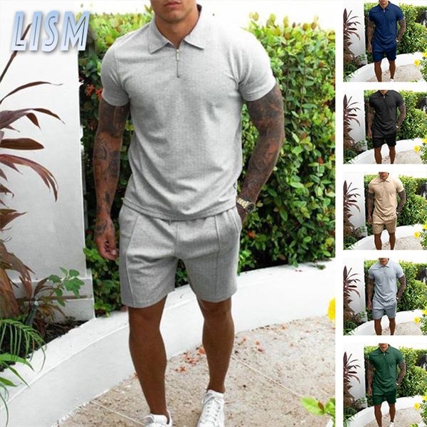 Men's Tracksuits Lism Mens Summer Polo Suit de 2 pe￧as Men Men Solid Tracksuit Sportswear Conjunto Casual Roupas de jogging lapela Short SleeveShorts 220914