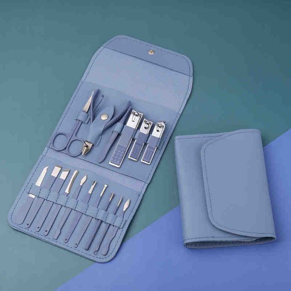 16 pezzi Set manicure per unghie Forbici Pinze per pelle morta Cucchiaio per orecchie in acciaio inossidabile Coltello per unghie Strumento per manicure per unghie