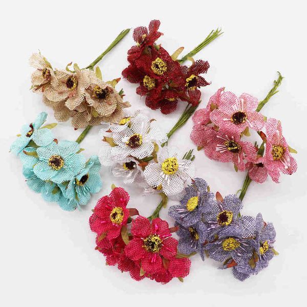 Faux Floral Greenery 6 PCSbatch 4cm Hemp Sakura Flor Flor Artificial Bouquet Casa Decorativa Diy Wreath SlipBook Caixa de presente Flor da mão J220906