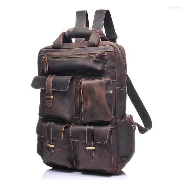 Rucksack Vintage Echtes Leder Rucksäcke Männer Frauen Hohe Qualität Kuh Crazy Horse Schulter Tasche Bolsa Masculina