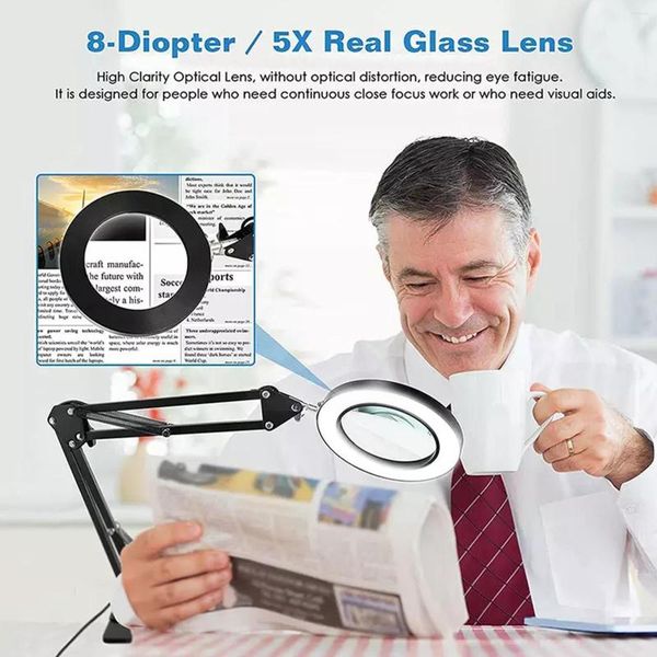 Lâmpadas de mesa Lâmpada de brancos de anel branco Lâmpada de braçadeira flexível com LED de luta de luta 8x Magnify Illuminated Glassable Glas L8i2