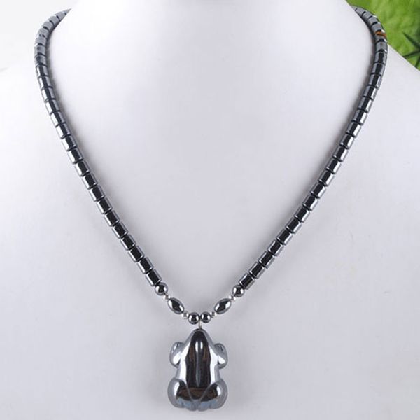Schwarze, nicht magnetische Halskette mit Frosch-Anhänger, natürliche Hämatit-Edelsteine, Perlen, 45,7 cm Länge, Modeschmuck, Geschenk F3037
