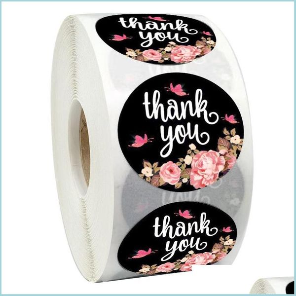Yapışkan Çıkartmalar 500pcs/Roll Çiçek Sticker Teşekkürler SEAL Etiketleri Yuvarlak Ödül Scrapbooking Okul Öğretmeni Sevimli Kırtasiye Özel Supth Dhxh9