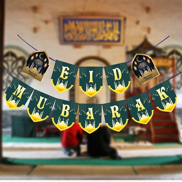 Outra festa de evento fornece Eid Mubarak Banner Letter Star Moon Paper Bunting Bunting Muslim Mubarak Ramadan Festival Party Decor Supplies 220914