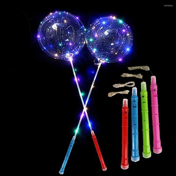 Party-Dekoration, 5/10 Packungen, LED-beleuchtete BoBo-Luftballons, bunt, 3 Ebenen, blinkender Griff, 20-Zoll-Blasenballon, 70 cm Stab, Geburtstagsdekoration