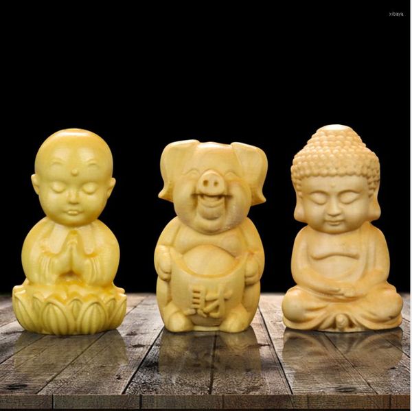 Dekorative Figuren, Mini-Mönch, buddhistisches Glücksschwein, Buchsbaumschnitzerei, Buddha, Guanyin, Maitreya, Shakya, Muni, Lümmel, Anhänger, Bastelfigur