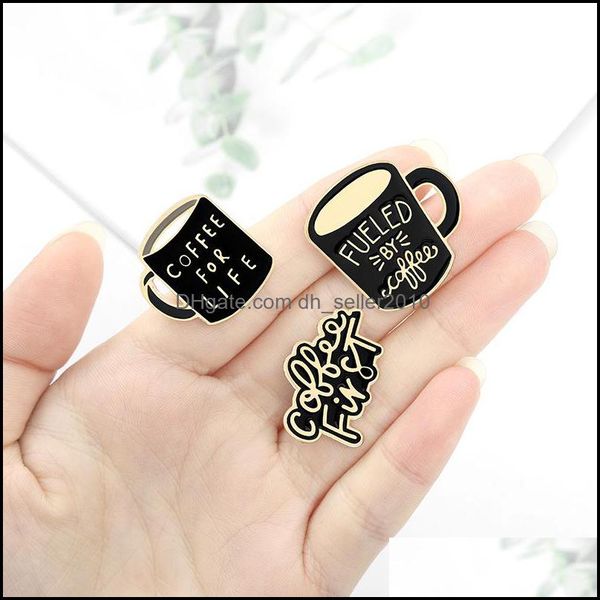 Pinos broches café bruchos de esmalte vintage pino para mulheres camisa de casaco de moda feminina Demin Metal Badges Black Color 6132 Q2 Drop Deli DHK6B