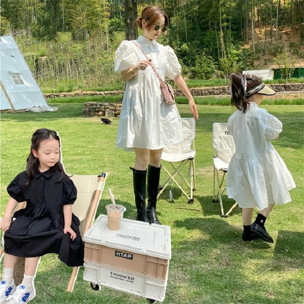 Família, roupas correspondentes, vestido de camisa da mãe, vestido de algodão preto de algodão preto vestidos de manga curta