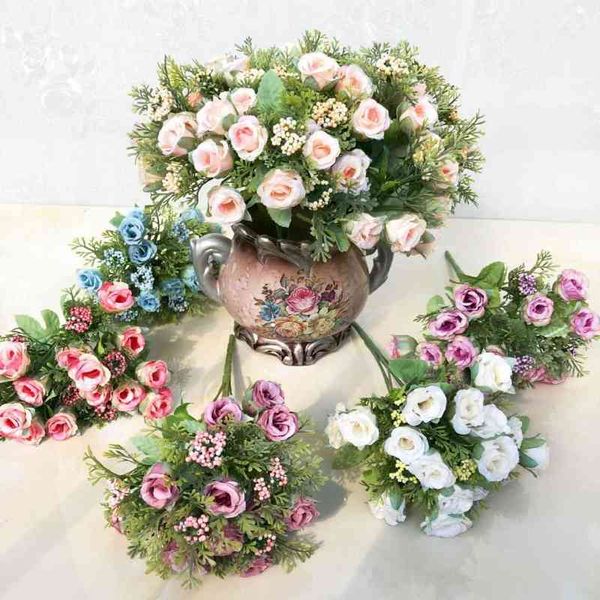 Faux Floral Greenery 30cm Rose Pink Silk Peony Artificial Flowers Bouquet 15 Head e 6 Bud Fake Fake Flowers for Home Wedding Decoration J220906