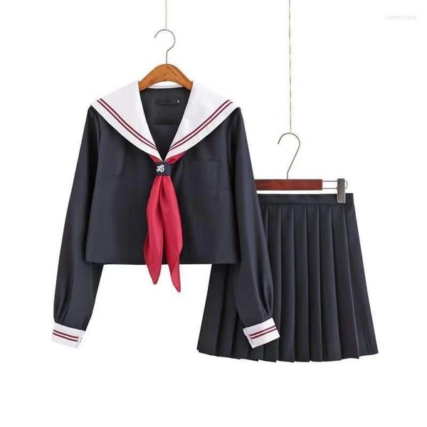Conjuntos de roupas 2022 Chegada Japanese JK School Uniform Girls Tops Salia TIELA Autumn High Women Novelty Sailor Suits Uniformes XXL