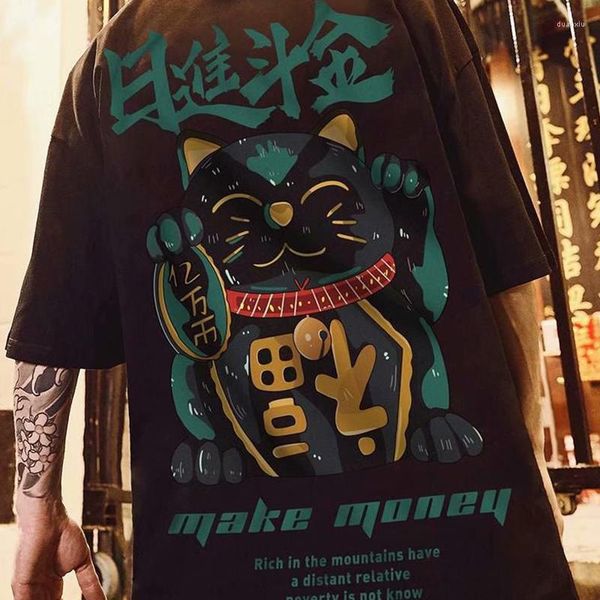 Camisetas masculinas ylshioo tshirt algodão de algodão estilo chinês estilo legal unissex camisa de manga meia engraçada de rua estampada de tamanho grande