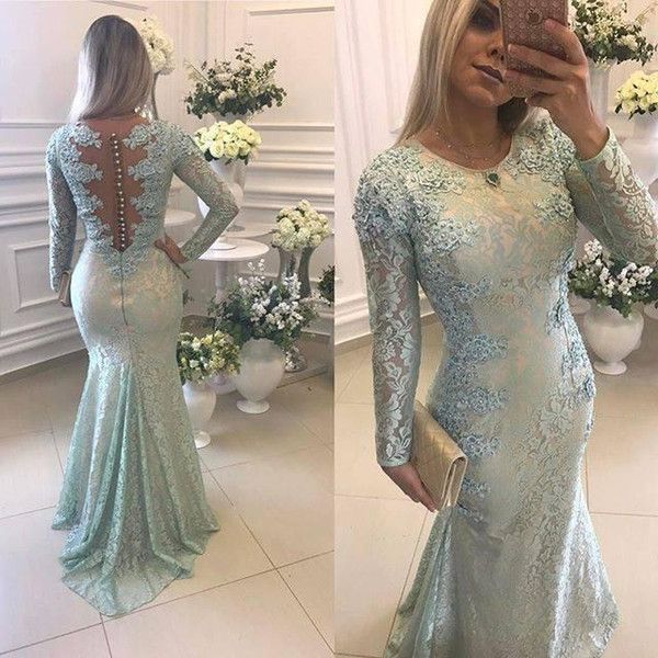 M￣e de renda dos vestidos de noiva mangas compridas Mermaid vestido de noite convidado de casamento vintage vestido de madrinha