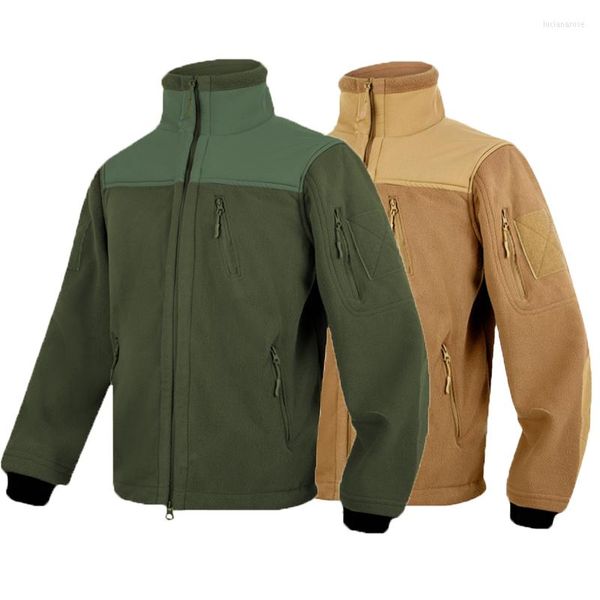 Jackets masculinos de outono de outono de inverno de inverno roupas roupas de lã militar exército verde preto polar quente casaco multi -bolsos