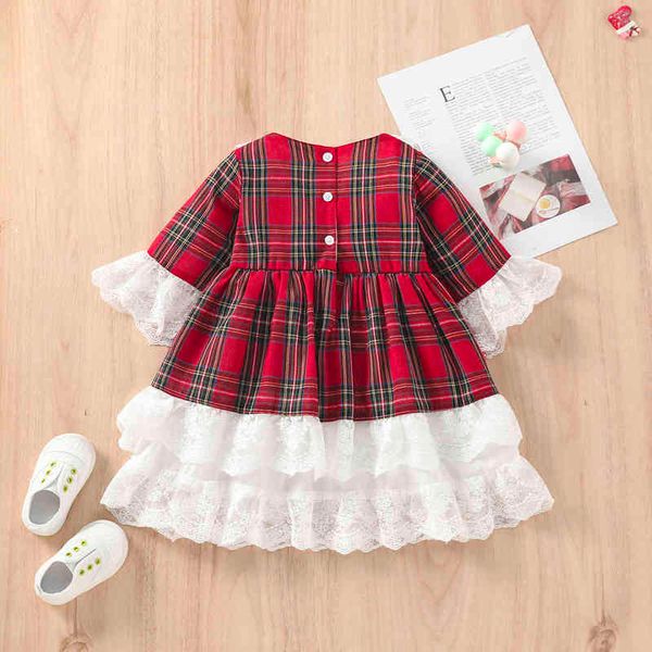 Ragazza Ma Baby 1-7Y Ragazze di Natale Vestito rosso Capretto Bambini Bambino Plaid Stampa Arco Tutu di pizzo Abiti da festa Capodanno Costumi di Natale D01