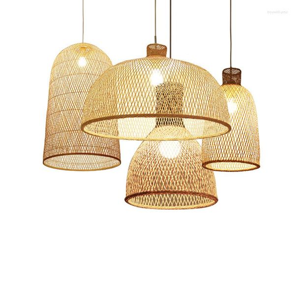 Lâmpadas pendentes Luzes de arte de bambu vintage Wood Wicker chinês suspensão de lâmpada em casa sala de jantar interna luminária de cozinha luminária