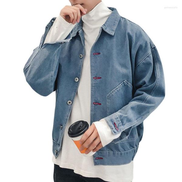 Giacche da uomo Giacca casual da uomo Cappotto manica lunga Ricamo Capispalla in denim Cappotti Colletto rovesciato allentato Jean per ragazzi