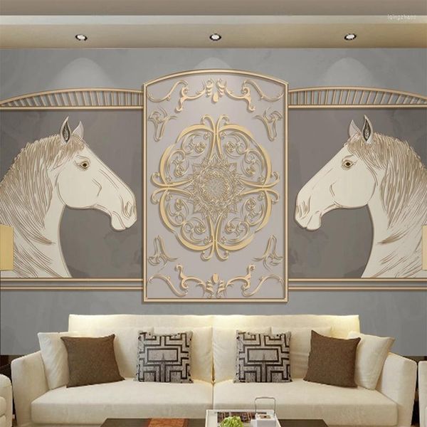 Sfondi Custom 3D Po Luxury European Home Decor Gold Horse Grande murale Carta da parati non tessuta per la parete del fondo del soggiorno della camera da letto