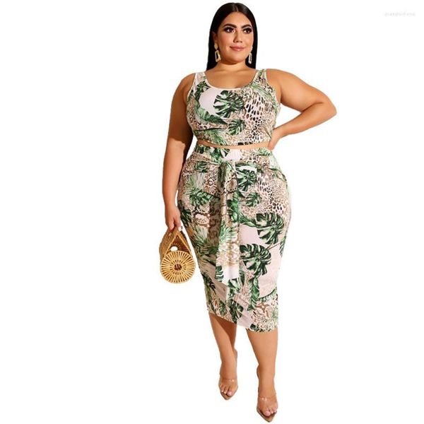 Trainingsanzüge Plus Size Sets XL-5XL Frauen Sommer Tie Dye Print Tank Top Up Bodycon Midi Rock Anzug Trainingsanzug Zweiteilige Set Sexy Kleid