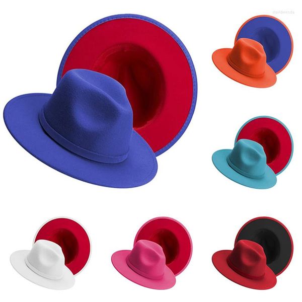 Boinas femininas mass fedora chapéus dois tons larga borda felt chat chapéu de cowboy fascinador casual jazz selvagem panaman por atacado