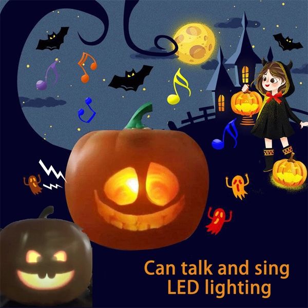 Decorazione per feste Halloween Flash Talking Animato Led Lampada per proiezione di zucca Jack-o-lantern con divertente espressione strana per oggetti di scena per decorazioni per feste 220915