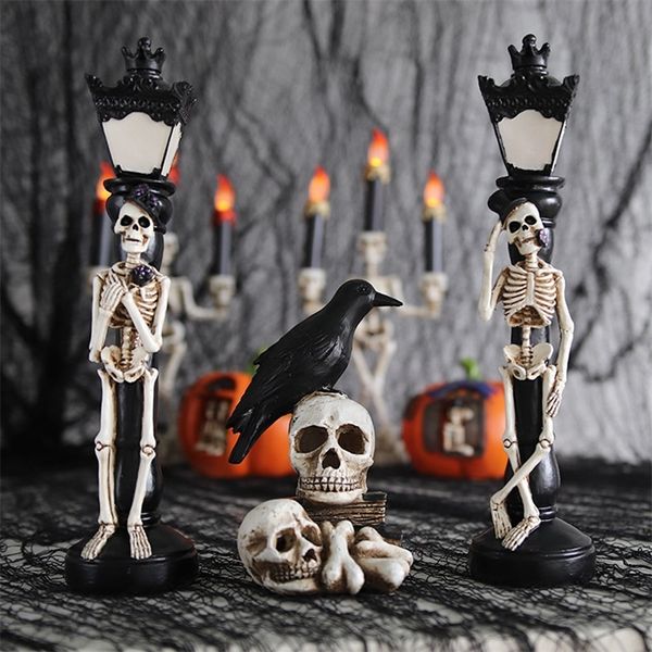 Decorazione per feste Orrore di grandi dimensioni Halloween LED Simulazione Lampione stradale Bagliore spaventoso Corvo Scheletro Lanterna di zucca Happy Halloween Party Decor Puntelli 220915