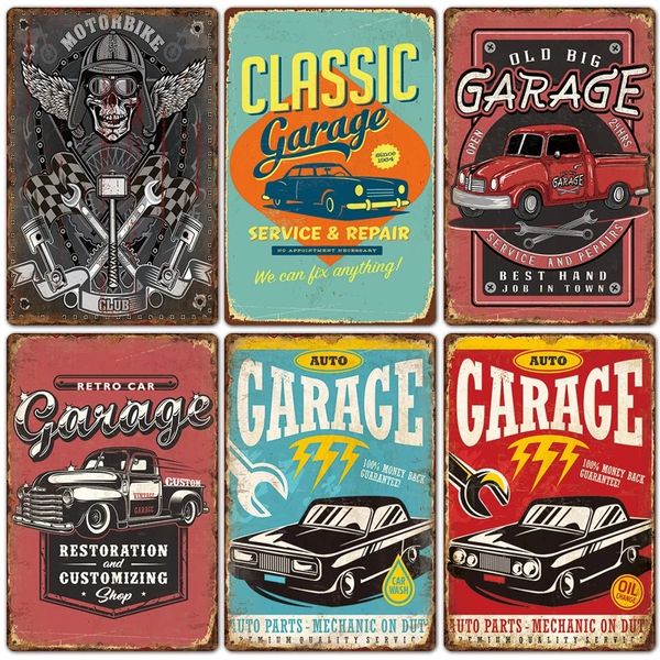 Poster di auto a servizio completo Poster Vintage Metal Painting Sign Service Servizio Segni di stagno Retro Garage Strumento Grotta Cave Shop Art Art Decor 20x30cm