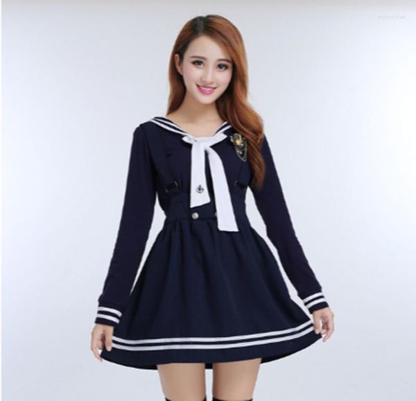 Set di abbigliamento Uniformi scolastiche giapponesi per le donne Coreano Marinaio Marinaio Cotone Ragazze Cinghie Gonna Camicia a maniche lunghe Cravatta