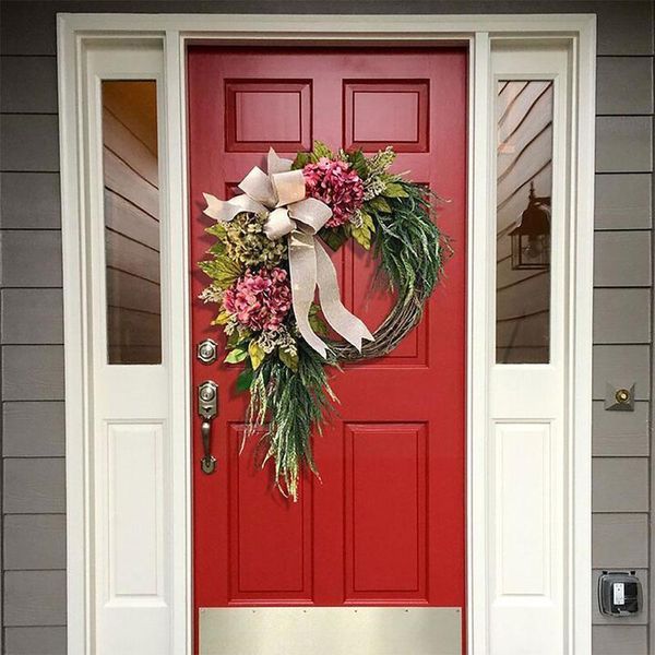 Decorações de Natal Wreathhouse Farmhouse Pink Hydrangea Ornamentos da porta da frente Wall Outdoor Decoração Janela do jardim Wedding Hanging T2E3 220914