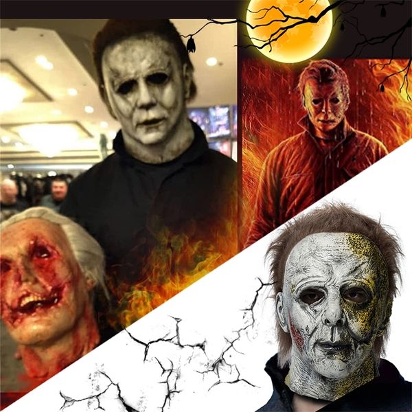 Maschere per feste Halloween Killer Mask Party Costume Horror Michael Myers Led Latex Full Head Mask Casco Cosplay Carnevale Masquerade Party Puntelli 220915