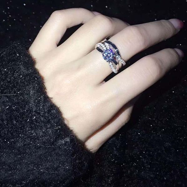 1.5 CT Princess Cut White Cluster An￩is Can￡rios criou Diamond Solid 925 Sterling Silver 2-PCS Conjunto de anel de casamento
