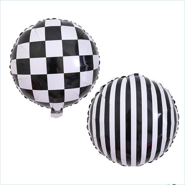 Украшение вечеринки 18 -дюймовый черно -белый клетчатый полосатый алюминиевый шар.