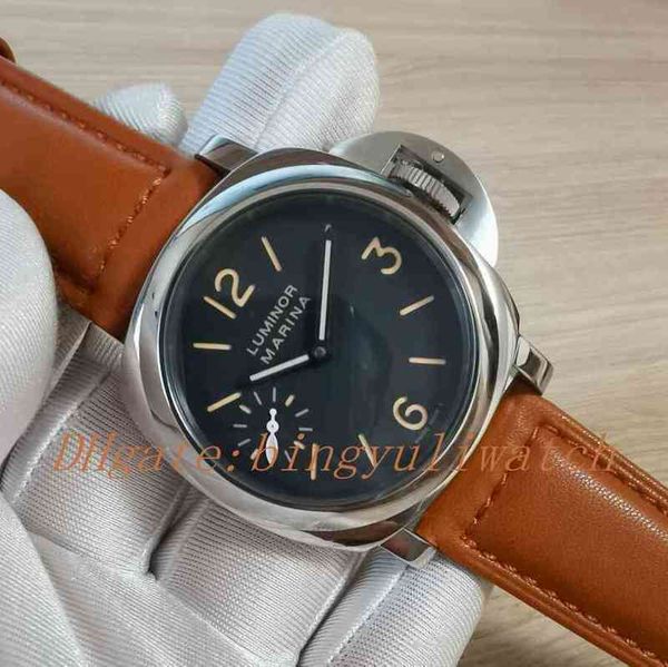 Hochwertige Uhr Luxus Super Factory 44mm schwarzes Gesicht Orange Zifferblatt Strap p mechanische Handaufzugsbewegung Mode Herrenuhren mit J0q6